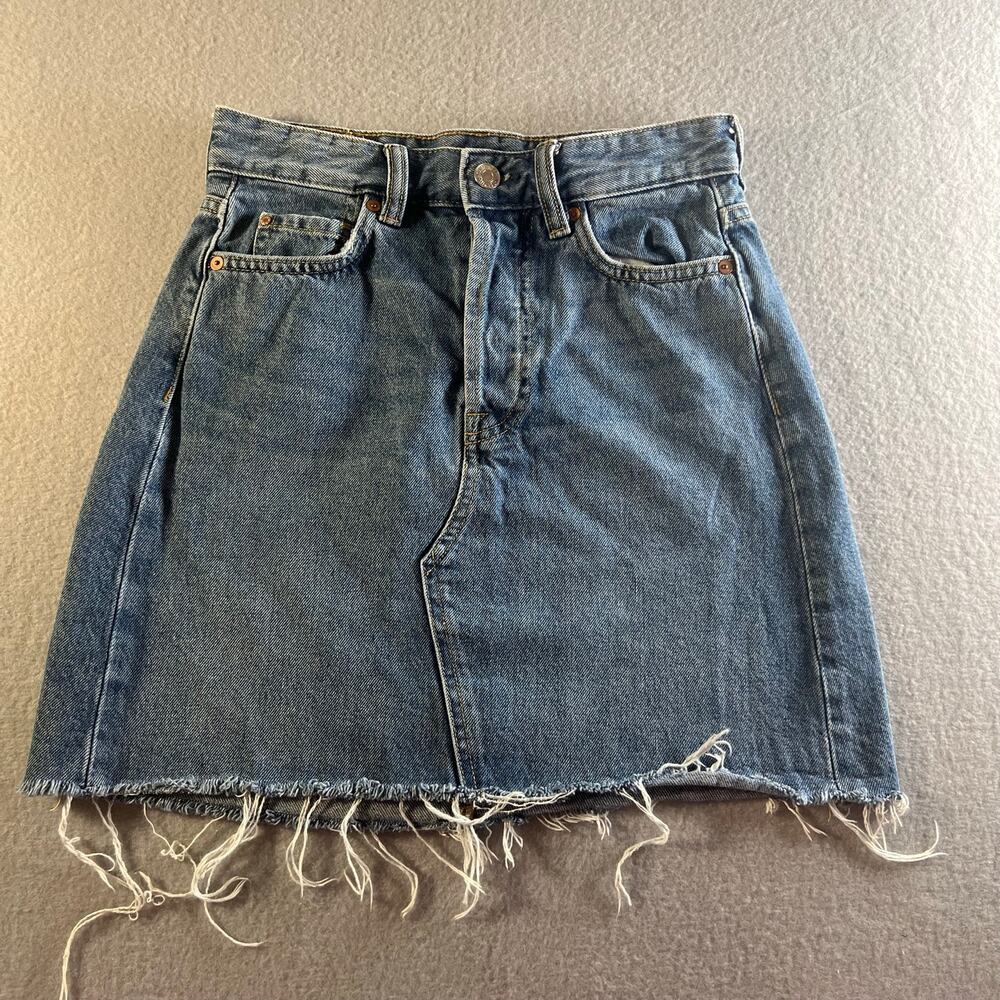 &Denim High Rise Frayed Hem Denim Mini Skirt Size 2
